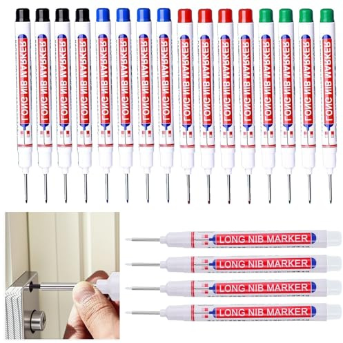 CafullCon 20 Pcs Deep Hole Marker, 5 Color 20 mm Waterproof Long Nib Marker Pen, Multi-Purpose Colorful Carpenters Pens, Woodworking Markers, Marking Tool for Carpenters, Builders & Construction