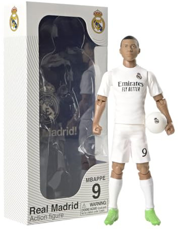 Megableu - Figurine Foot MBAPPÉ - 20cm - Grande Figurine Footballeur Réaliste & Articulée - Licence Officielle -10 Points d’Articulation - Jouet Football Real Madrid - Idée Cadeau Fans Kylian Mbappé