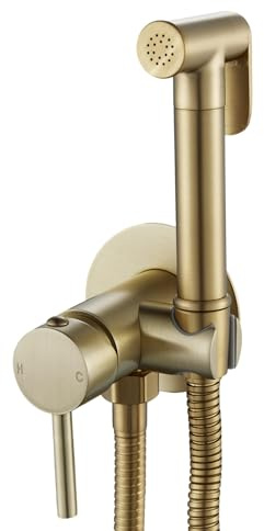 Hot and Cold Bathroom Bidet Sprayer Set Wall Mount Toilet Douche Muslim Bidet Shattaf Shower Kit Set Brass, NewEast, Brushed Gold