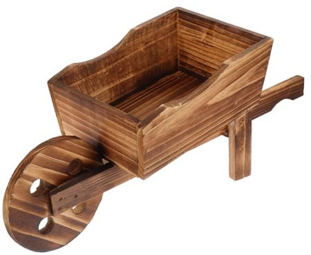 VICASKY Carrello Vaso di Fiori in Legno 46x15,5x19 Cm, Fioriera Ornamentale a Carriola per Giardino, Balcone e Interni, Vaso Multifunzionale per Piante Grasse e Mini Cactus
