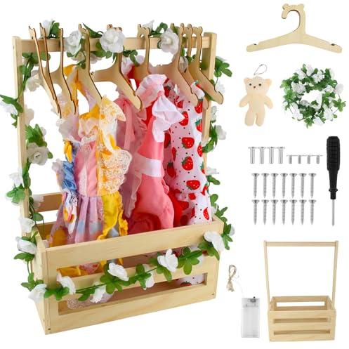 Vaskula Holz Baby Geschenk Korb mit Griff Holz Babyparty Schrank 14 HolzBabykorb Geschenk mit Griff set Mit 1 Blumenranke 10 Aufhänger 1 Bäre für Babygeschenke für Schwangere Neue Eltern