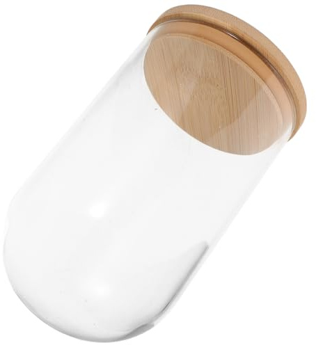 GALPADA Cloche en Verre Transparente 70X120Mm avec Socle en Bambou Scellé Cloche de Présentation Anti-Poussière pour Micro-Paysages et Plantes D’Intérieur Vase Hydroponique Décoratif