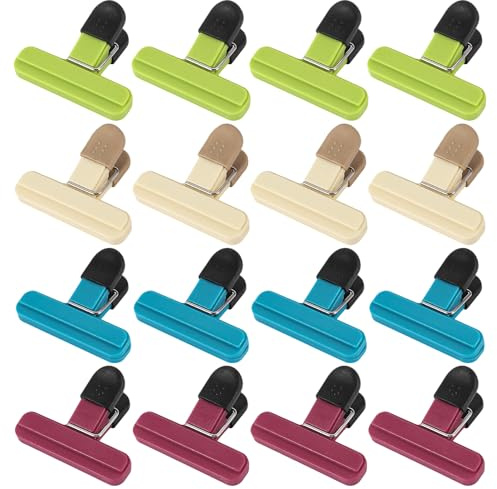 Lot de 16 clips de fermeture colorés en plastique réutilisables pour emballer des bonbons, des collations
