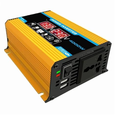 Convertisseur Convertisseur Puissance Voiture 4000W Adaptateur 12V À 110/220V Transformateur Tension Affichage LED Appareils Ménagers Modifiés Double USB Onduleur(Jaune,12V to 220V)