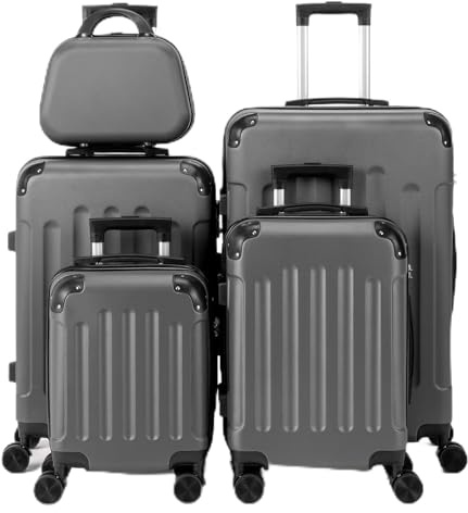 LEADZM Set de 5 Valises avec Vanity Case (Gris foncé) | Valise Cabine & Grande Taille avec Renforts d'angle, Valise Soute Ridide en ABS, Bagages Cabine