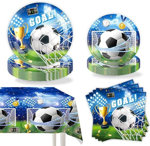Norinoya 41 Piece Football Party Supplies Set (Serves 10) ,World Cup Football Party-Themed Match Day Tableware Kit with Plates, Tablecloth, Napkins for Sports Celebrations