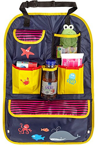 CARTO Rücksitztasche, bunt bedruckt mit vielen Fächern, wasserabweisend, ideal als Reisebegleiter für Kinder - Autositz-Organizer/Rückenlehnen-Schutz/Kick Mat