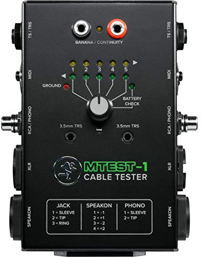 MACKIE Mtest-1 Tester per Cavi con Interruttore a 6 Pin e 7 Tipi di Connettore, Cavi TRS e TS da 1/4, TRS e TS da 1/8, XLR, RCA/Phono, Speakon, Midi e Banana