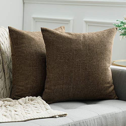 MIULEE 2er Set Kissenbezüge Kissenhülle Dekokissen Leinen-Optik Dekorative Kissenbezug Sofakissen Couchkissen Deko Kreuz mit Verstecktem Reißverschluss für Sofa Schlafzimmer 40x40 cm Dunkelbraun