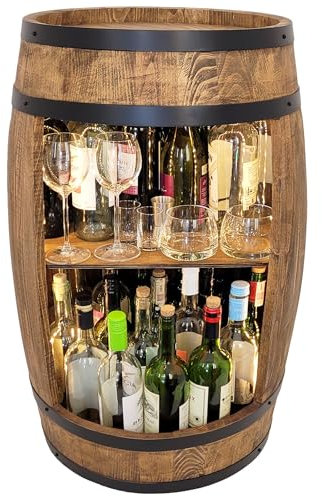 WEECO Armadio mobile bar a LED, portabottiglie per vino, design a forma di barile vintage, decorazione soggiorno, minibar per gin, whisky e birra, tavolo a botte di vino in legno da bar 80x50cm wengé