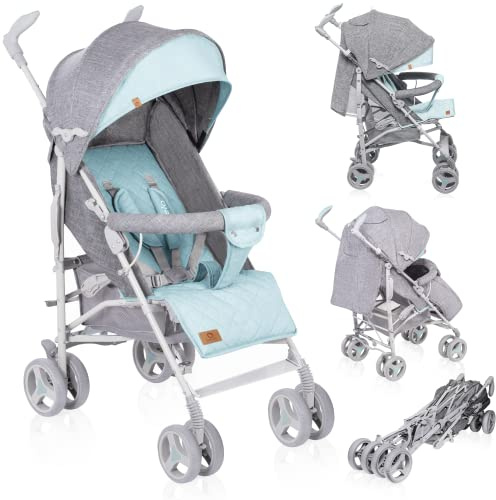 LIONELO Irma Kinderwagen bis 15 kg, leichter moderner Kinderwagen mit Liegefunktion, faltbar, große 6-Zoll-Räder, großer Korb, Tasche, Moskitonetz