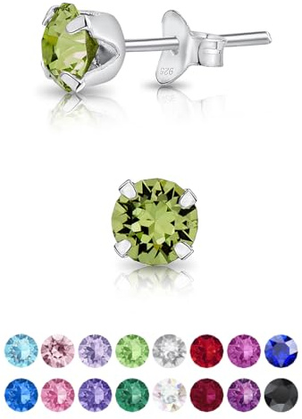Pendientes de Botón Plata Ley 925 on Cristales Brillantes Peridoto - Pendientes Pequeños Plata 925 para Mujer - Punto de Luz Hipoalergénicos sin Niquel - Diámetro 5 mm