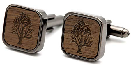 NaturSchatulle Manschettenknöpfe Herren Holz mit Gravur 1 Paar Schwarze Manschettenknopf Eckig Hochzeit Anzug Männer Cufflinks for Men