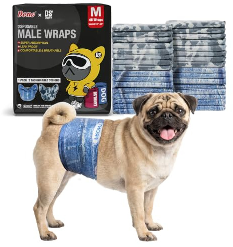 Dono Dog Diapers Male Disposable Male Dog Wraps, Wider Doggie Puppy Diapers, Male Belly Bands, Super Absorbent, Leak-Proof Fit, Excitable Urination, Incontinence, Medium 48ct