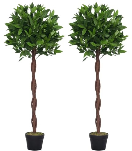 Outsunny Set di 2 Alberi di Alloro in Vaso Altezza 120cm in Plastica | Piante Finte, per Interno, Ufficio, Soggiorno