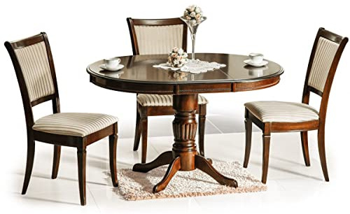 SIGNAL MEBLE Table Extensibles Ronde en Bois MDF - Marron - 6 Couverts - H 75 Cm X D 90 Cm