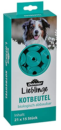 Dehner Lieblinge - Sacchetti biodegradabili per escrementi di cani, 315 pezzi, in plastica, turchese
