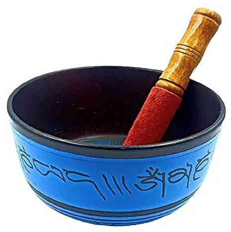 Juego de cuencos tibetanos de metal pintado a mano, instrumento musical grande de 7 pulgadas con mazo de madera para meditación, yoga y curación, Om Mani Padme Hum Peace