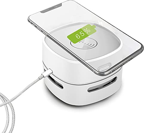 S.I.C SIC Mini aspirapolvere da tavolo, caricabatterie wireless integrato, aspirapolvere ricaricabile senza fili, spazzatrice a matita, coriandoli, ufficio(Bianco A)