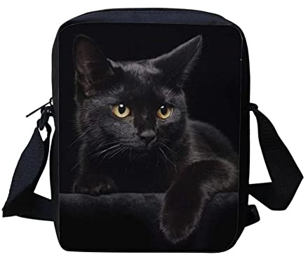 HUGS IDEA Fashion Messenger Bag, Kleine Crossbody Bag für Reisen Schule, Unisex, Jungen Mädchen Schulter Handtasche, schwarze katze, Einheitsgröße