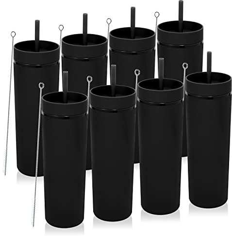 Volhoply 20oz Tumlare med Lock Och Sugrör 8-pack, Dubbla Väggar, Magra Plastglas, 550 ml återanvändbar söt Kaffemugg, BPA-Fri Matt Akryl Vattenkoppar med Sugrör för Fester, DIY-Presenter