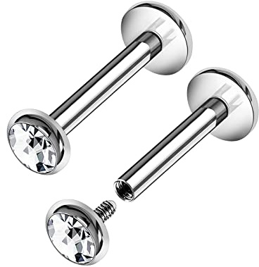 KJM FASHION 2 Stk Metall Innengewinde Labret 1.2 mm 16gauge 9mm 3mm Klar Kristallkugel Snakebites Monroe Ohrringe Piercing Schmuck 8466