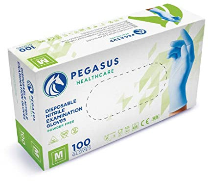 Pegasus Healthcare Pack of 100 Disposable Nitrile Examination Gloves | Latex and Powder Free | Sizes XS to XL | Suitable for Medical Clinics, Hospitals, Dentists, Laboratory Use, IT use Etc (Medium)