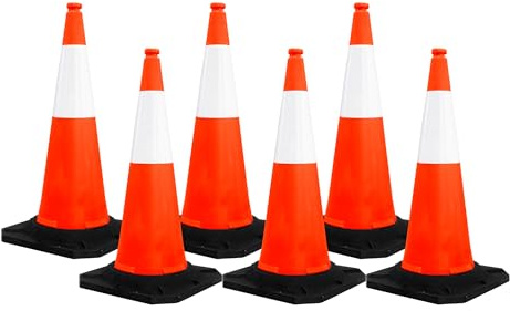 6 Pcs Traffic Safety Cone PPC with PVC Base - 100 CM (40) | Road Safety Reflective Traffic Cone | High Visibility Red Street Cone | Portable Wind Resistant Outdoor Cone with Black Base