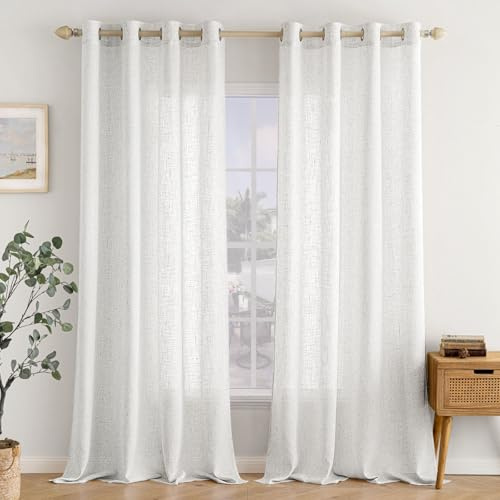 EMEMA Cortinas Lino 2uds 140x245cm Blanco Translúcidas Visillo | Cortina Moderna Con Estilo Cruzada Para Salón Dormitorio Cocina Tejido Translúcido Ligero Deja Pasar Luz Natural