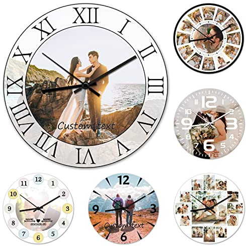 ＨＡＯＡＮＧＺＨＥ Personalisierte Foto Wanduhr, Personalisierte Wanduhr aus Holz mit Fototext, Fügen Sie Ihr Bild/Foto/Logo/Jedes Design Hinzu, Geschenk für Mama Papa Freunde & Familie