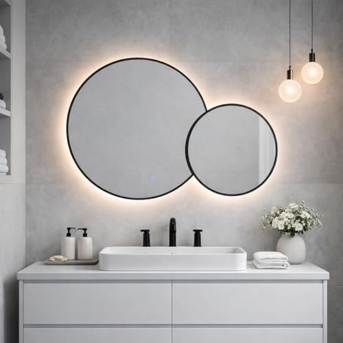 Kiamami Valentina - Miroir Double Rond avec Bord Noir 103x70 rétro-éclairé par LED