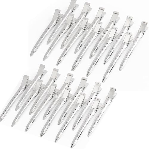 24 Pinzas para el Cabello,Broches Pinzas Cocodrilo Profesionales de Metal para Pelo Duradera con Agarre Antideslizante y Dientes Grandes Anchos,Alligator Clips Pinzas Pelo Fuerte Antideslizante(8.5cm