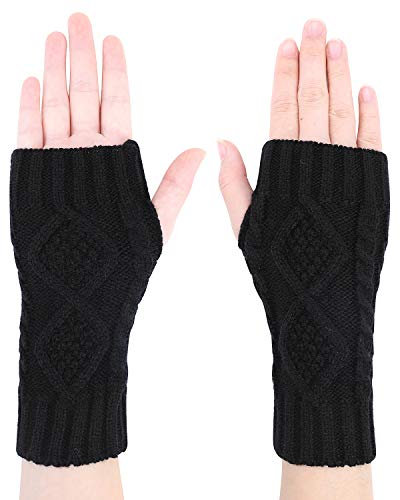 Winterhandschuhe Warm Armstulpen Fingerlose Handschuhe Gestrickt Armwärmer mit Daumenloch Strickhandschuhe Stretch Pulswärmer Damen Herren Ärmel Kurz Armabdeckungen für Schreiben Tippen Büroarbeit