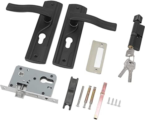 Yosoo Health Gear Internal Door Handle With Lock and Key, Lever Latch, Locking Backplate for Home Bedroom Bathroom