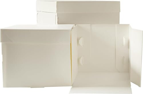Decora, 0339408 Boîte à gâteaux en carton micro-ondes avec couvercle, de 40,5 x 40,5 x H 40 cm, pour transporter et stocker des gâteaux décorés, emballés individuellement. Produit breveté. Fabriqué en