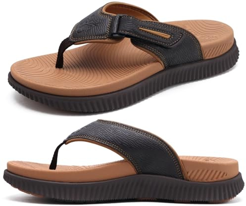 KuaiLu Mens Orthotic Cushion Flip Flops Athletic Recovery Walking Sandals | Men's Lightweight Beach Sport Slides for Man Water Resistant Soles, Soft Comfort Fit & Arch Support