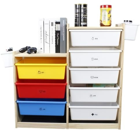 Spielzeugregal Spielzeug Organizer Kunststoff-Holzspielzeug-Aufbewahrungsorganisator Mit 8 Herausnehmbaren Spielzeugbehältern, Spielzeug-Organizer, Aufbewahrung Mit Bücherregal Für Spielzimmer Spielze