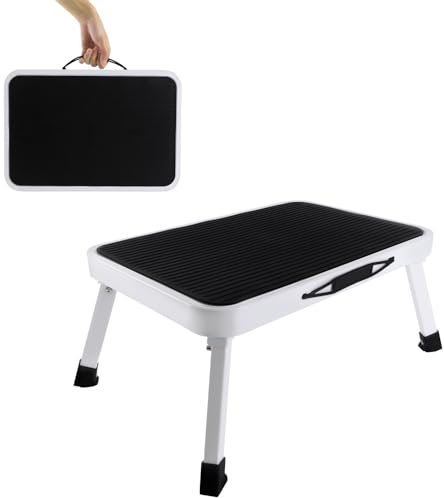 Marchepied 1 Marche Pliable, Poignée, Escabeau Pliant pour Bureau/Cuisine, Dimensions Dépliées 31 x 46 x 17,5 cm, Petit escabeau Pliant Salon Salle Cuisine