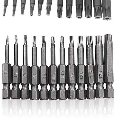 Torx Screwdriver Bit Set 50mm, 1/4 Inch Torx Security Bits Sets T5-T40 Star Screwdriver Set S2 Steel Magnetic Hex Driver Drill Bit 12 Pieces