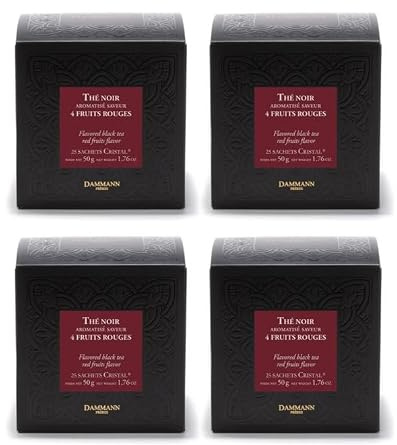 Dammann Frères - Lot de 4 Thé Noir 4 Fruits Rouges - 25 Sachets Cristal