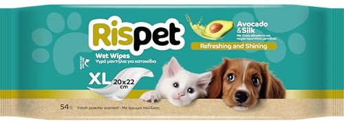 Rispet Hygienische und reinigende Tücher XL, Avocado und Seide, für das Fell von Hunden, Katzen und Haustieren, 54 Tücher