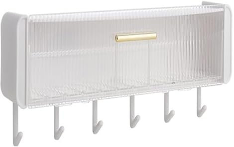 Estante de ducha colgante, estante de almacenamiento multifuncional sin perforaciones for baño, caja con cajón, organizador de llaves y paraguas con 6 ganchos, estante de especias de cocina de gran ca