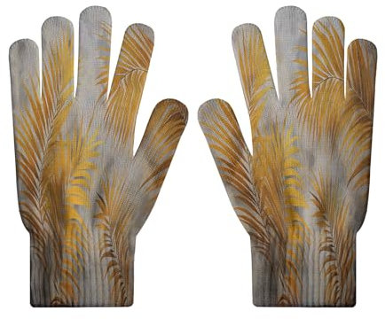 MLSOWM Goldfolientextur Handschuhe Winter Winterhandschuhe Gestrickte Strickhandschuhe Winddicht goldene Palmblätter Fausthandschuhe Fäustlinge Winterhandschuhe Frauen für Radfahren Skifahren