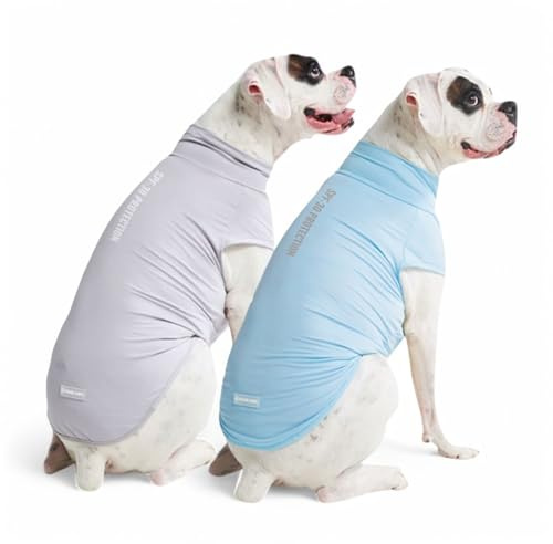 Spark Paws Sunblock Dog T-Shirt, SPF30 Protection, Lightweight Breathable Quick Dry for Dogs with Sensitive Skin - Blue & Grey (Set of 2) - 4XL