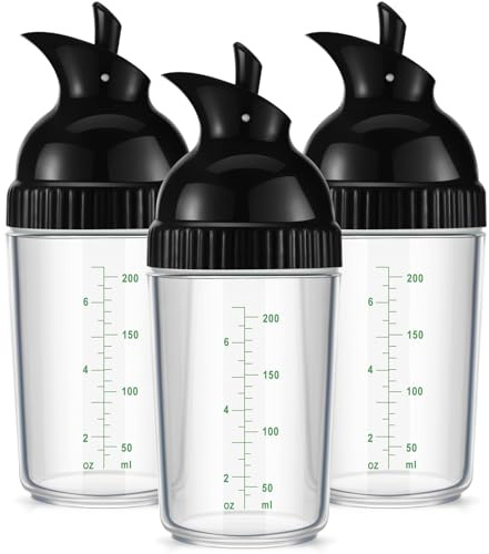 Lallisa 3 Pcs Salad Dressing Shaker 7 oz Salad Dressing Dispenser Mixer Shaker for Soy Sauce Vinaigrette Kitchen Spice Oil Vinegar Container (Black)