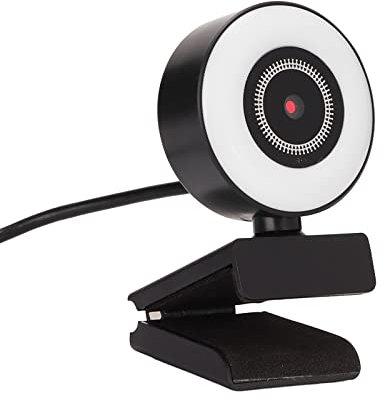 XUMIUZIY Webcam Full HD 1080p con Microfono Integrato, Webcam USB 1080p con Luce Ad Anello, Web Cam in Streaming HD per PC, Desktop, Plug e Riproduzione (Messa a Fuoco Fissa 1080P)