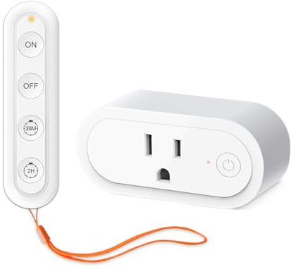 Remote Control Timer Outlet, 30-Minute/2-Hour Countdown, Auto Shut-Off Switch for Lights, Iron, Fan, Coffee Maker, Kitchen & Bedroom Use, 15 A / 1 875 W