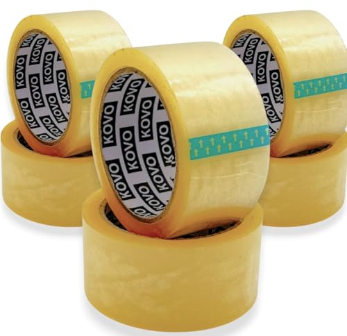 KOVO Clear Packing Tape 48mm x 66m - Heavy Duty Packaging Tape for Shipping, Moving, Storage, and Office Use - Strong Adhesive, Long Lasting, Clear Box Tape - 6 Rolls Value Pack