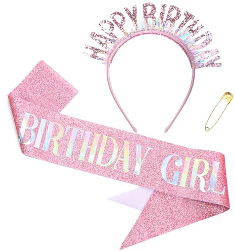 GSrenyu Birthday Sash and Tiara, Birthday Girl Headband, Sequin Crown Headband, Sash for Women Girls
