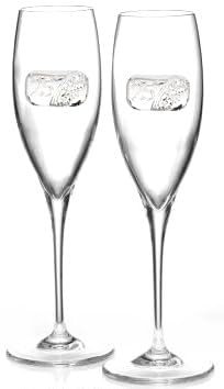 Generico Set di 2 Flute in Vetro per 25° Anniversario con Decorazione Floreale in Argento, Calici da Champagne